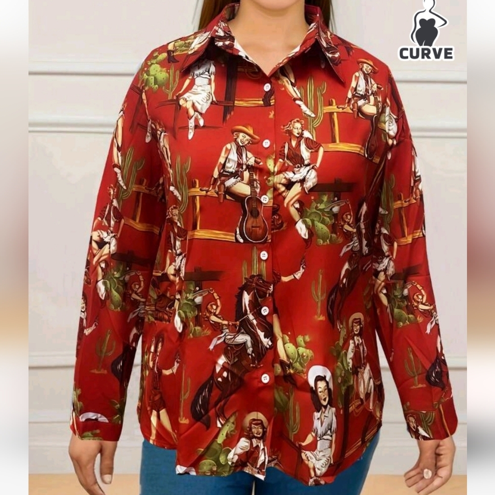 Red Western Cowgirl Print Skirt
